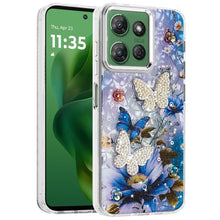For Moto G Power 2025 Case Epoxy Glitter 3D Beaded Butterflies + Tempered Glass