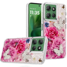 For Moto G Power 2025 Case Epoxy Glitter 3D Beaded Butterflies + Tempered Glass