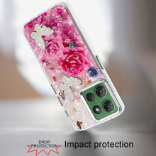For Moto G Power 2025 Case Epoxy Glitter 3D Beaded Butterflies + Tempered Glass
