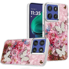 For Moto G Stylus 2025 Case Epoxy Glitter 3D Beaded Butterflies + Tempered Glass