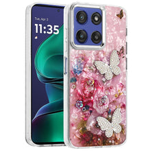 For Moto G Stylus 2025 Case Epoxy Glitter 3D Beaded Butterflies + Tempered Glass