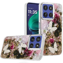For Moto G Stylus 2025 Case Epoxy Glitter 3D Beaded Butterflies + Tempered Glass