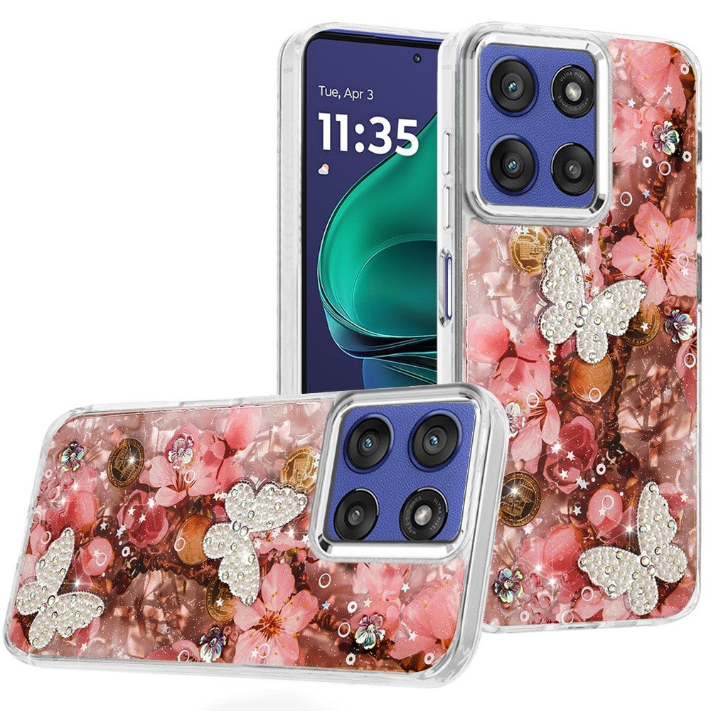 For Moto G Stylus 2025 Case Epoxy Glitter 3D Beaded Butterflies + Tempered Glass