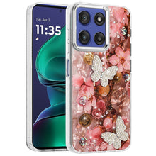 For Moto G Stylus 2025 Case Epoxy Glitter 3D Beaded Butterflies + Tempered Glass