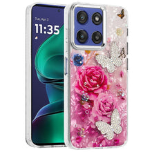 For Moto G Stylus 2025 Case Epoxy Glitter 3D Beaded Butterflies + Tempered Glass