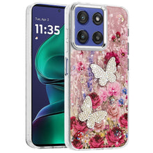For Moto G Stylus 2025 Case Epoxy Glitter 3D Beaded Butterflies + Tempered Glass