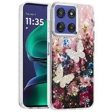 For Moto G Stylus 2025 Case Epoxy Glitter 3D Beaded Butterflies + Tempered Glass