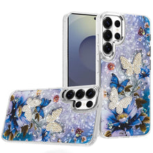 For Samsung S26 Ultra Case Epoxy Glitter 3D Beaded Butterflies + Tempered Glass