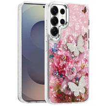 For Samsung S26 Ultra Case Epoxy Glitter 3D Beaded Butterflies + Tempered Glass