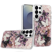 For Samsung S26 Ultra Case Epoxy Glitter 3D Beaded Butterflies + Tempered Glass