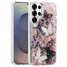 For Samsung S26 Ultra Case Epoxy Glitter 3D Beaded Butterflies + Tempered Glass