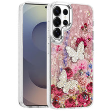 For Samsung S26 Ultra Case Epoxy Glitter 3D Beaded Butterflies + Tempered Glass
