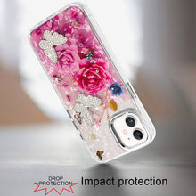 For iPhone 11 6.1 in. Case Epoxy Glitter 3D Beaded Butterflies + Tempered Glass