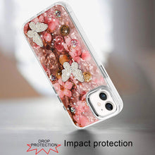 For iPhone 12, 12 Pro Case Epoxy Glitter 3D Beaded Butterflies + Tempered Glass