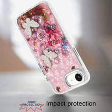 For iPhone 16e Case Epoxy Glitter with 3D Beaded Butterflies + Tempered Glass