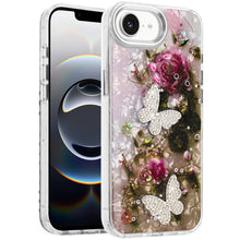 For iPhone 16e Case Epoxy Glitter with 3D Beaded Butterflies + Tempered Glass