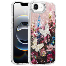 For iPhone 16e Case Epoxy Glitter with 3D Beaded Butterflies + Tempered Glass