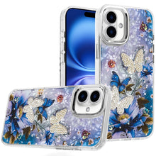 For iPhone 17 Case Epoxy Glitter with 3D Beaded Butterflies + Tempered Glass