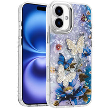 For iPhone 17 Case Epoxy Glitter with 3D Beaded Butterflies + Tempered Glass