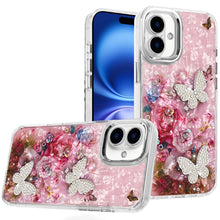 For iPhone 17 Case Epoxy Glitter with 3D Beaded Butterflies + Tempered Glass
