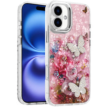 For iPhone 17 Case Epoxy Glitter with 3D Beaded Butterflies + Tempered Glass