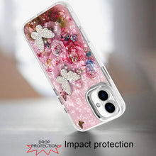For iPhone 17 Case Epoxy Glitter with 3D Beaded Butterflies + Tempered Glass