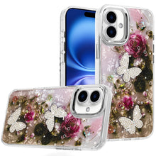 For iPhone 17 Case Epoxy Glitter with 3D Beaded Butterflies + Tempered Glass