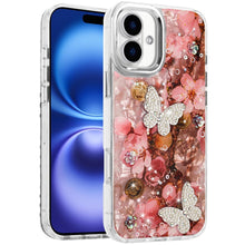 For iPhone 17 Case Epoxy Glitter with 3D Beaded Butterflies + Tempered Glass