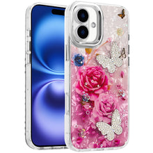 For iPhone 17 Case Epoxy Glitter with 3D Beaded Butterflies + Tempered Glass