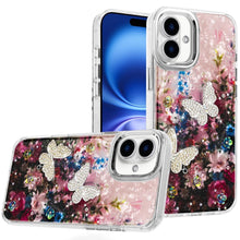 For iPhone 17 Case Epoxy Glitter with 3D Beaded Butterflies + Tempered Glass