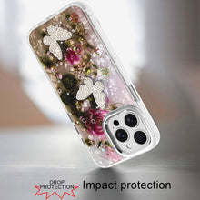 For iPhone 13 Pro Max Case Epoxy Glitter with 3D Beaded Butterflies Floral Cover