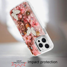 For iPhone 13 Pro Max Case Epoxy Glitter with 3D Beaded Butterflies Floral Cover