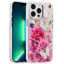 For iPhone 13 Pro Max Case Epoxy Glitter with 3D Beaded Butterflies Floral Cover