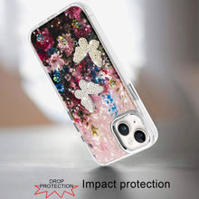 For iPhone 13/14 Case Epoxy Glitter w/ 3D Beaded Butterflies + Tempered Glass