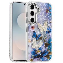 For Samsung S25 FE Case Epoxy Glitter w/ 3D Beaded Butterflies + Tempered Glass