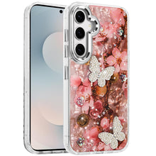 For Samsung S25 FE Case Epoxy Glitter w/ 3D Beaded Butterflies + Tempered Glass