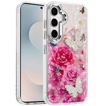 For Samsung S25 FE Case Epoxy Glitter w/ 3D Beaded Butterflies + Tempered Glass