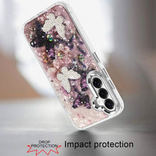 For Samsung S26 6.3" Case Epoxy Glitter 3D Beaded Butterflies + Tempered Glass