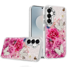 For Samsung S26 6.3" Case Epoxy Glitter 3D Beaded Butterflies + Tempered Glass