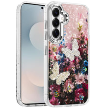 For Samsung S26 6.3" Case Epoxy Glitter 3D Beaded Butterflies + Tempered Glass