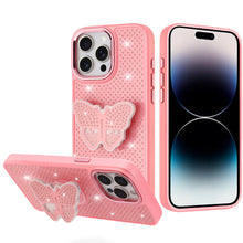 For iPhone 14 PRO MAX 6.7 in. Case Butterfly Grip Stand with Faux Crystals Cover