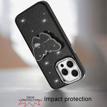 For iPhone 15 Pro Max Case Butterfly Grip Stand Faux Crystals + 2 Tempered Glass