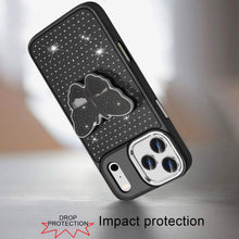 For iPhone 17 PRO Case Butterfly Grip Stand with Faux Crystals + Tempered Glass