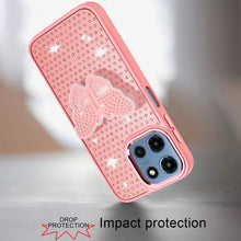 For Moto G 2025 Case Butterfly Grip Stand Small Faux Crystals + Tempered Glass