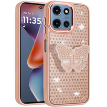 For Moto G 2025 Case Butterfly Grip Stand Small Faux Crystals + Tempered Glass