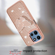 For Moto G 2025 Case Butterfly Grip Stand Small Faux Crystals + Tempered Glass
