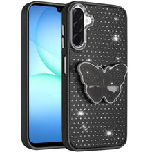 For Samsung A17 5G Case Butterfly Grip Stand with Faux Crystals + Tempered Glass