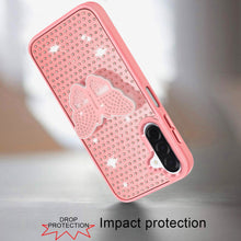 For Samsung A17 5G Case Butterfly Grip Stand with Faux Crystals + Tempered Glass