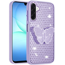 For Samsung A17 5G Case Butterfly Grip Stand with Faux Crystals + Tempered Glass