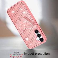 For Samsung A36 Case Butterfly Grip Stand with Faux Crystals + Tempered Glass